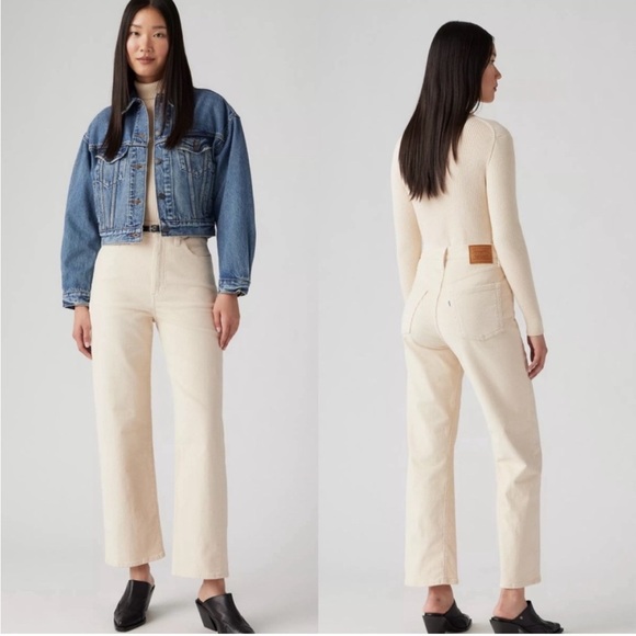 Levi's Denim - Levi’s Ribcage Straight Ankle High Rise Corduroy Pants in Cream Size 25
